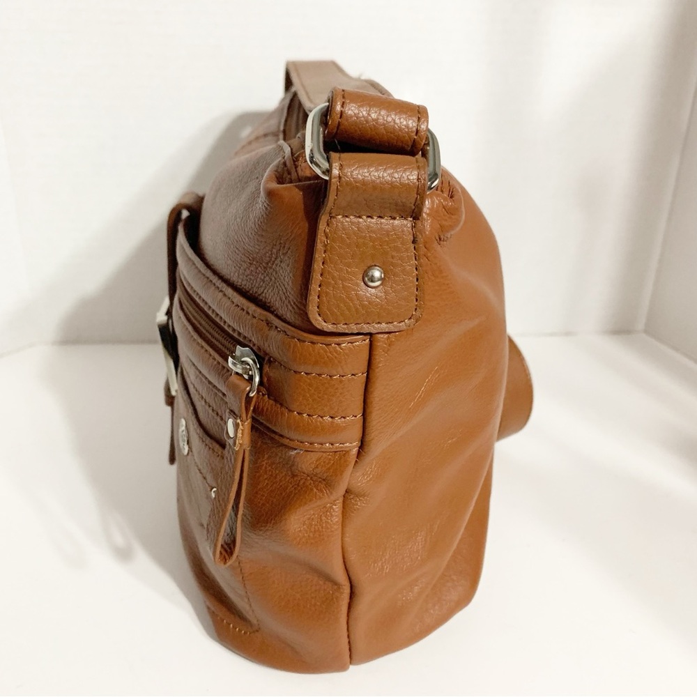 Stone and Co. Brown Leather Crossbody Shoulder Bag Fully Lined in Blue Pockets - Picture 9 of 16